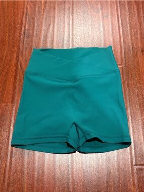 Teal Ribbed Workout Shorts